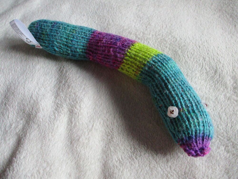 (p)Purple to Green Magic Yarn Med-Midi Snake with Cloudy Square Eyes Knitted Soft Toy
