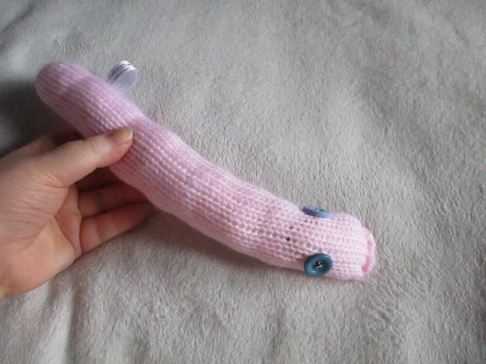 (p)Pale Pink Med-Midi Snake with Powder Blue Eyes Knitted Soft Toy