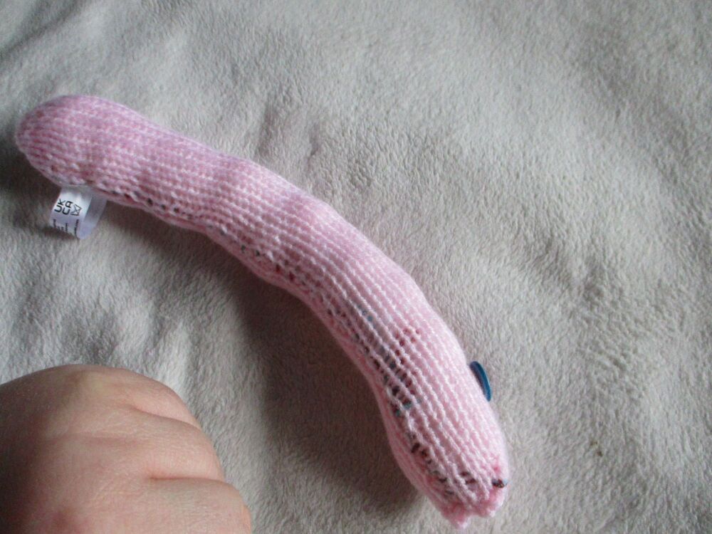 (p)Pale Pink Med-Midi Snake with Powder Blue Eyes Knitted Soft Toy