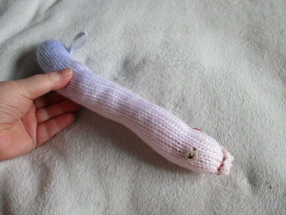 (p)Pale Pink to Blue Rainbow Med-Midi Snake with 1 White 1 Pink Flower Eyes Knitted Soft Toy