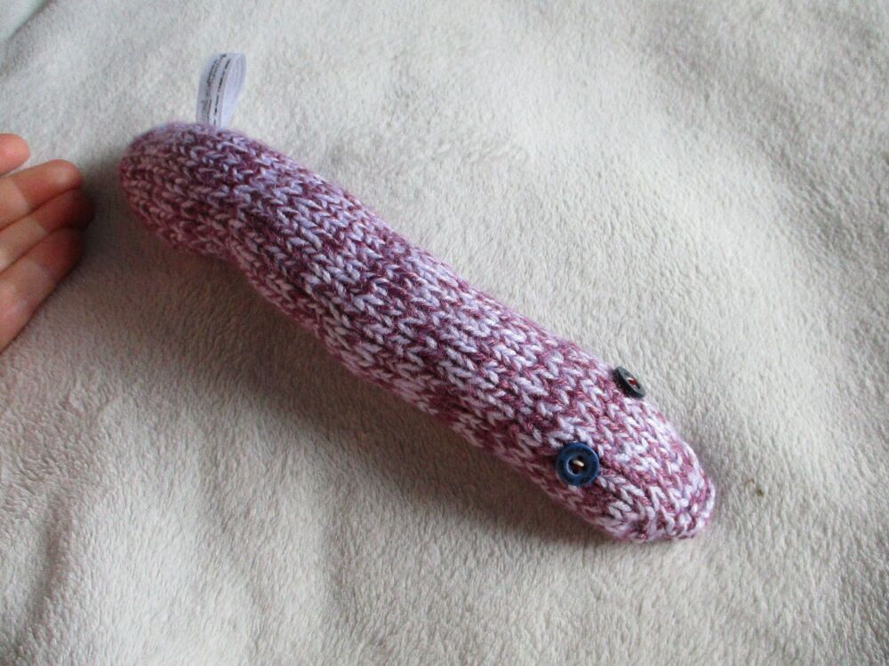 (p)Mottled Wine and Lilac Med-Midi Snake with Dark Blue Eyes Knitted Soft Toy