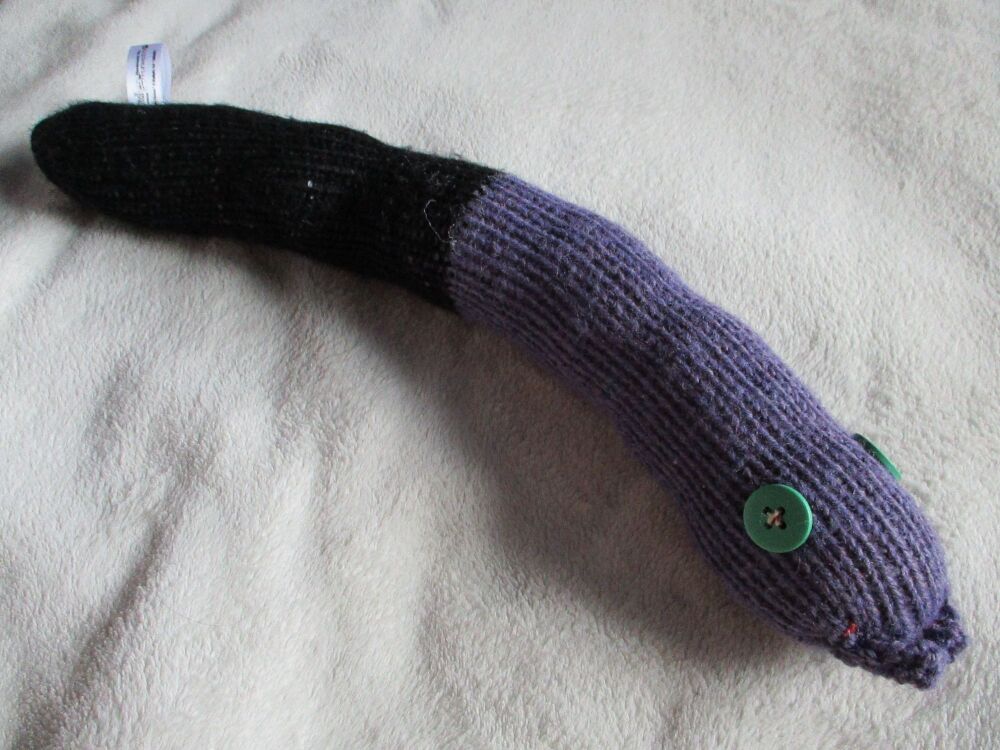 (p)Black & Dark Purple Midi Snake with Teal Eyes Knitted Soft Toy