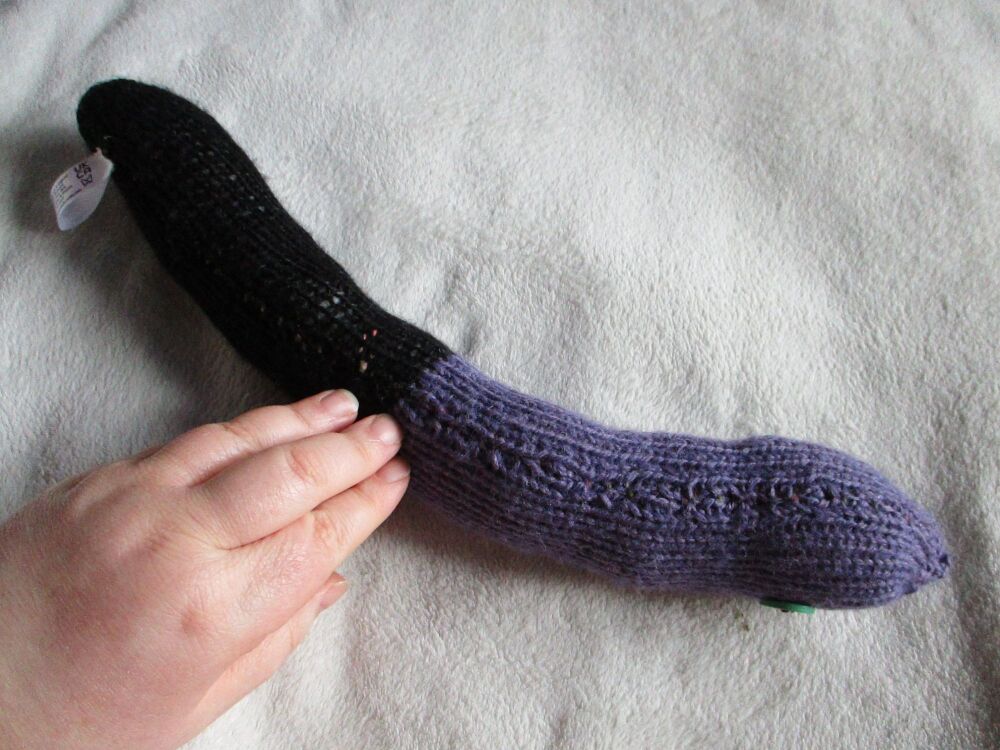 (p)Black & Dark Purple Midi Snake with Teal Eyes Knitted Soft Toy