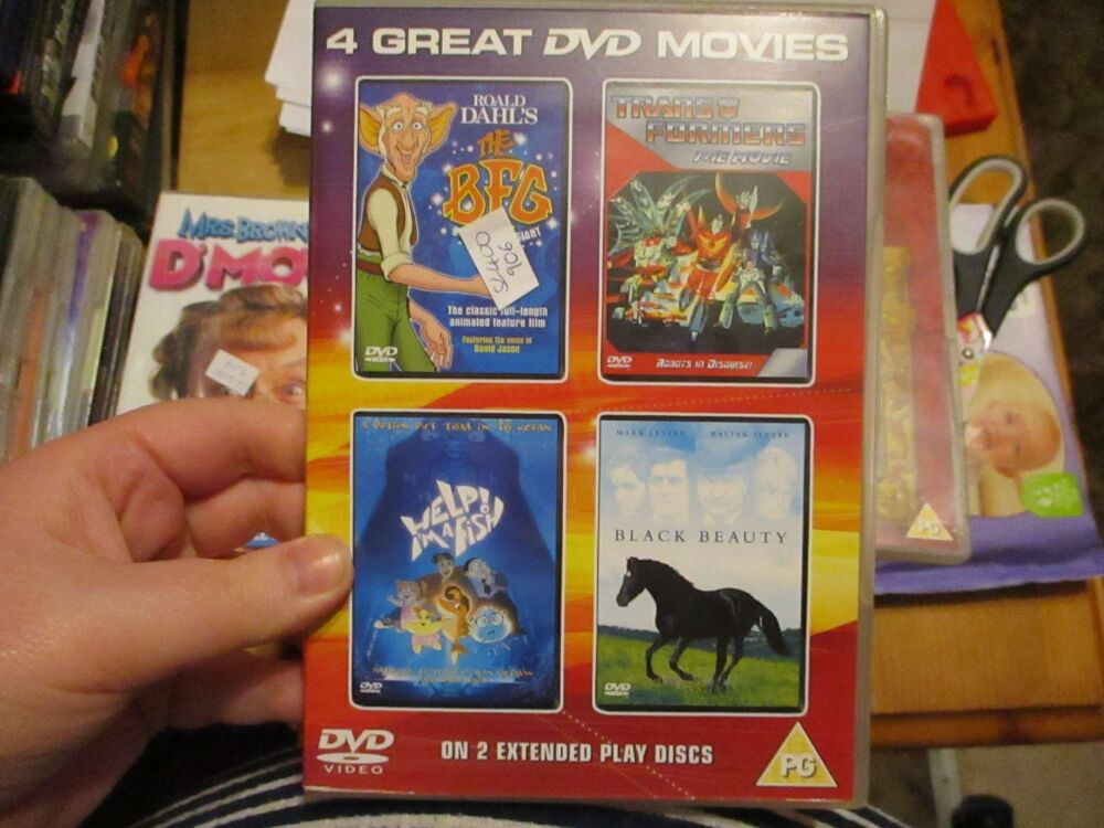 4 Great DVD Movies - BFG/The Transformer The Movie/Help I'm A Fish/Black Beauty -  DVD - LN Disc VGC Case - Pal (S2400906)