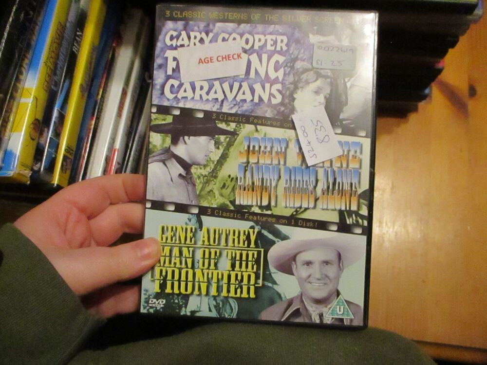 3 Classic Westerns Of The Silver Screen - Fighting Caravans/Randy Rides Alone/Man Of The Frontier -  DVD - LN Disc VGC Case - Pal (S2400835)