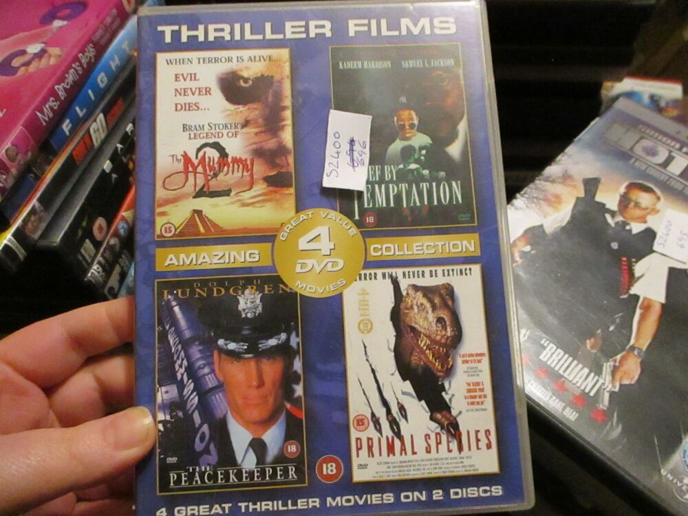 4 Thriller Films Collection - Legend Of The Mummy2/Def By Temptation/Peacekeeper/Primal Species - DVD - Dusty/VLSS Disc VGC Case - Pal (S2400696)