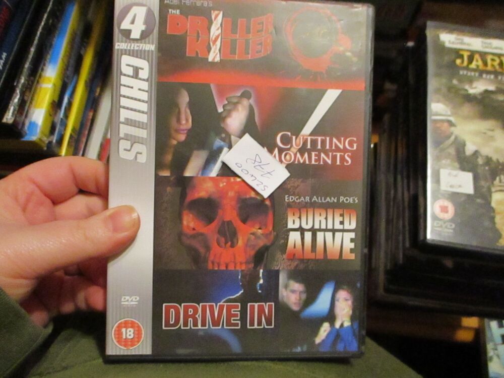 4 Chills Collection. Driller Killer/Cutting Moments/Buried Alive/Drive In - DVD- Dusty Disc - VGC Case - Pal (S2400778)