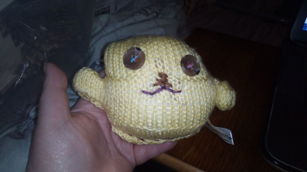 (p)Mayo Yellow With Brown Mottled Eyes Mini Ted - Knitted By KittyMumma