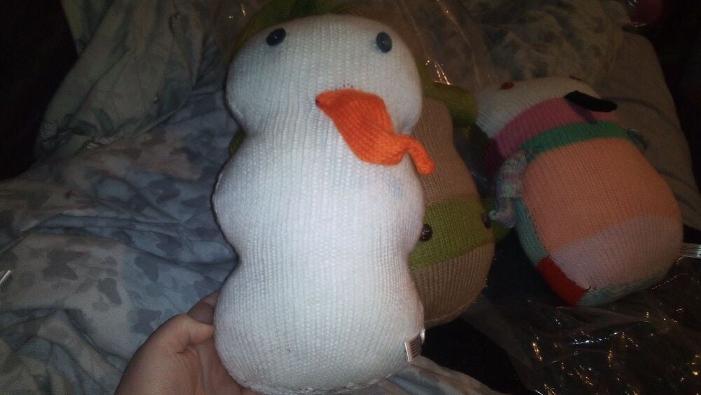 Wibbly Plain White Snowman with Blue Eyes Giant Knitted By KittyMumma