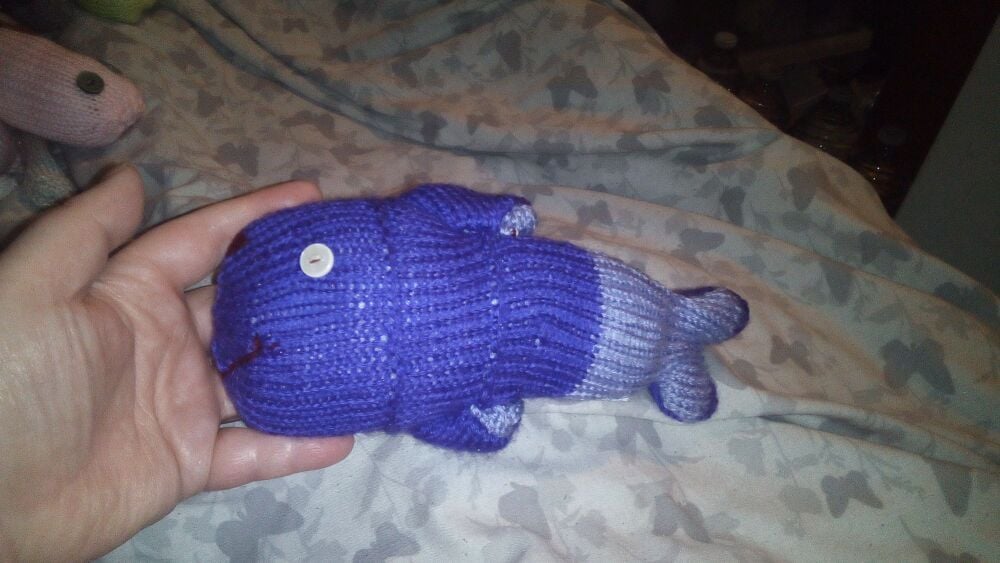 Dark Purple And Lavender Midi MerFish with White Eyes Knitted Soft Toy