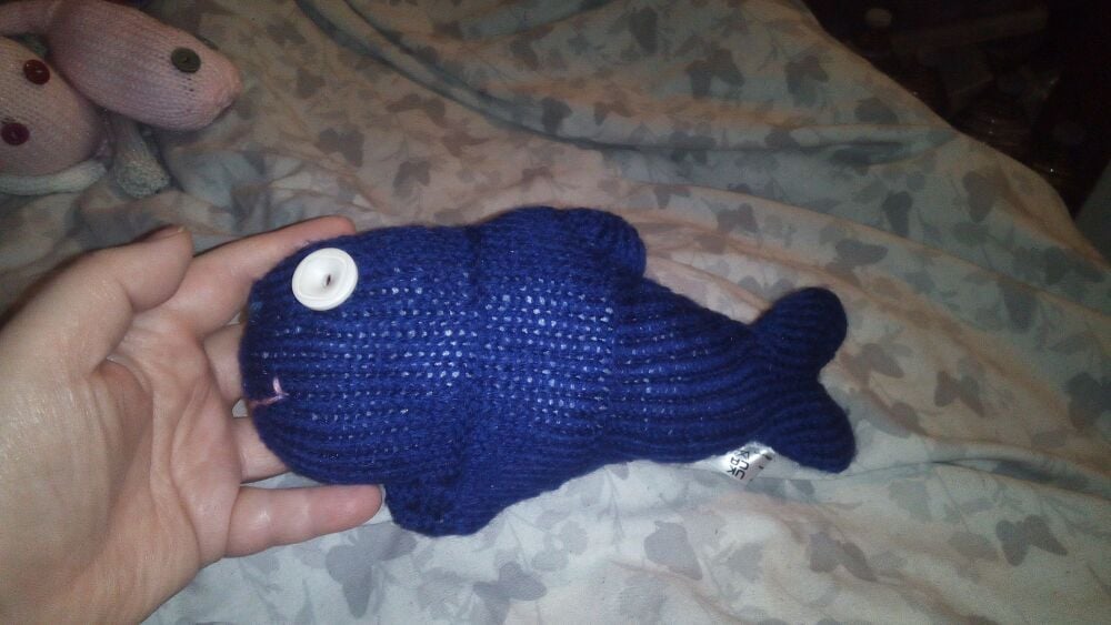 Dark Navy Midi MerFish with Cream & White Eyes Knitted Soft Toy