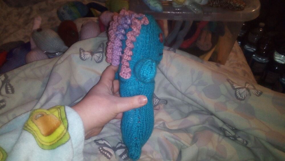 Dark Aqua Midi Mermaid with Dusty Pink & Mottled Pinky Purple Coiled Crochet Hair