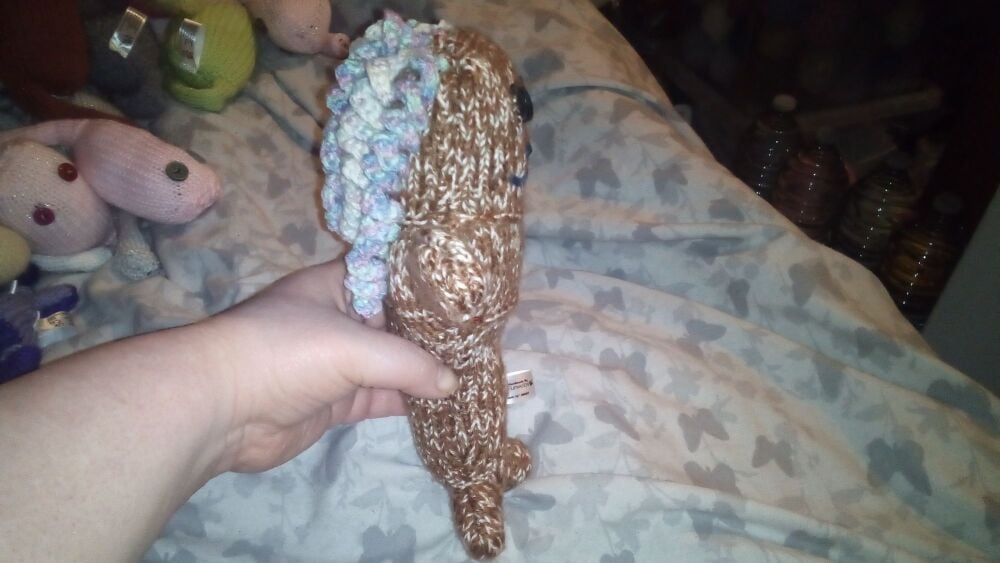 Mottled Brown Midi Mermaid with Pastel Rainbow & Feathered White Coiled Crochet Hair