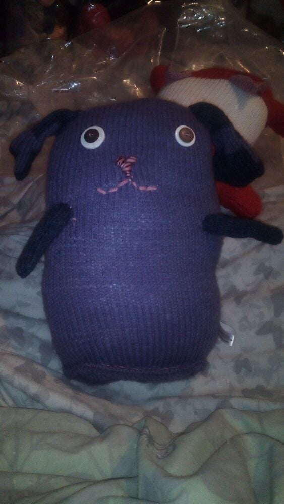 Purple & Dark Navy Blue Giant Dog with White & Black Eyes Knitted By KittyMumma