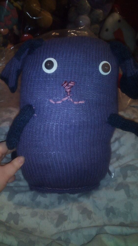 Purple & Dark Navy Blue Giant Dog with White & Black Eyes Knitted By KittyMumma