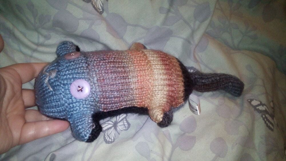 Rusty Blues, Browns, Greys with Black Midi Scuttlecat - Knitted By KittyMumma Soft Toy