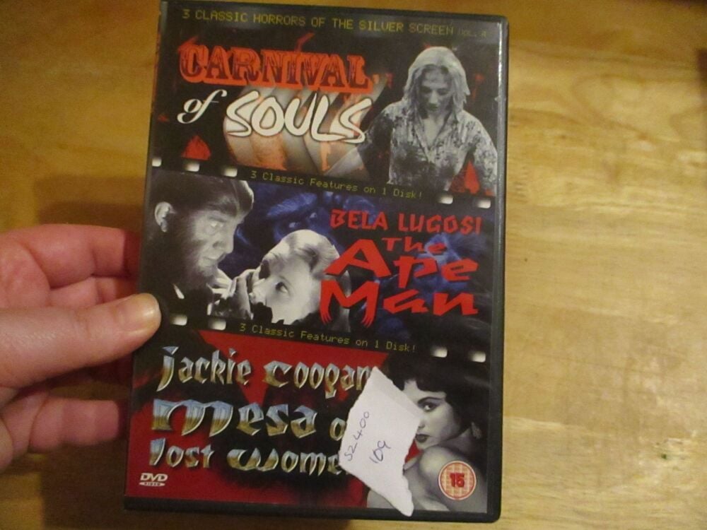 3 Classic Horrors Of The Silver Screen. Carnival Of Souls, The Ape Man. Mesa Of Lost Women - DVD- HSM Disc - VGC Case - Pal (S2400109)