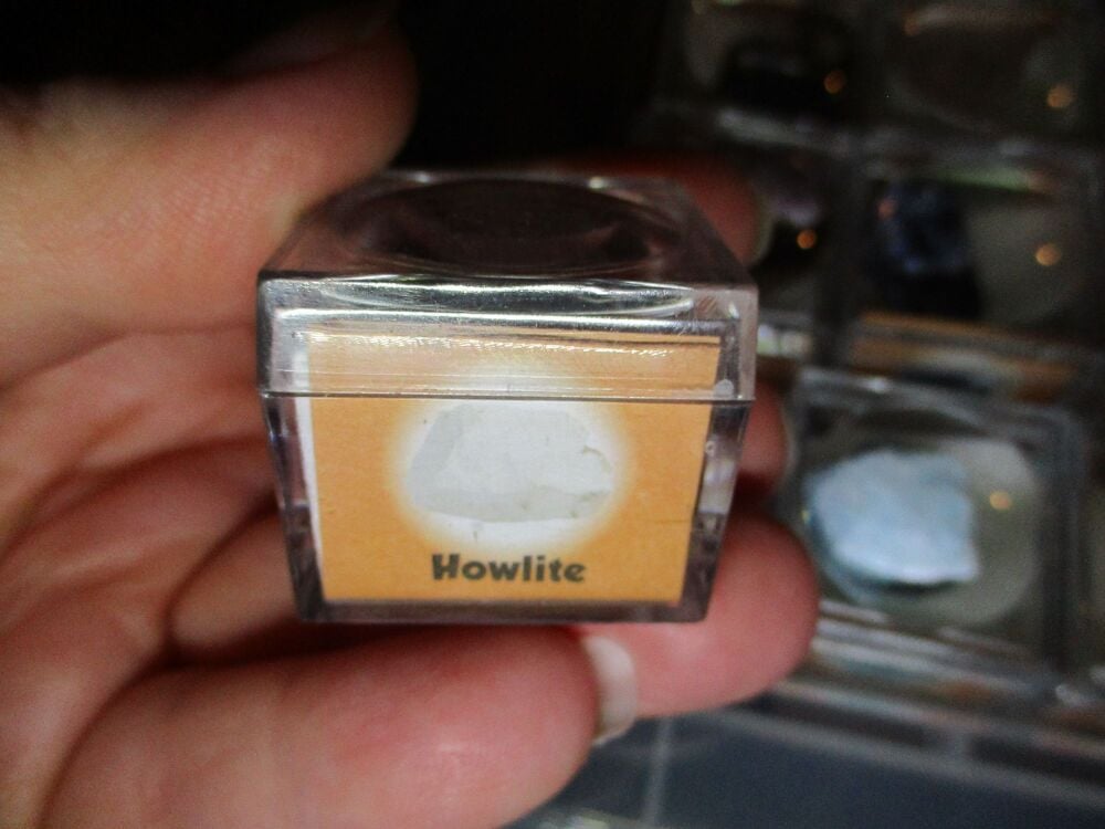 Howlite Gem Mineral/Gem Fragment in Display Magnification Box