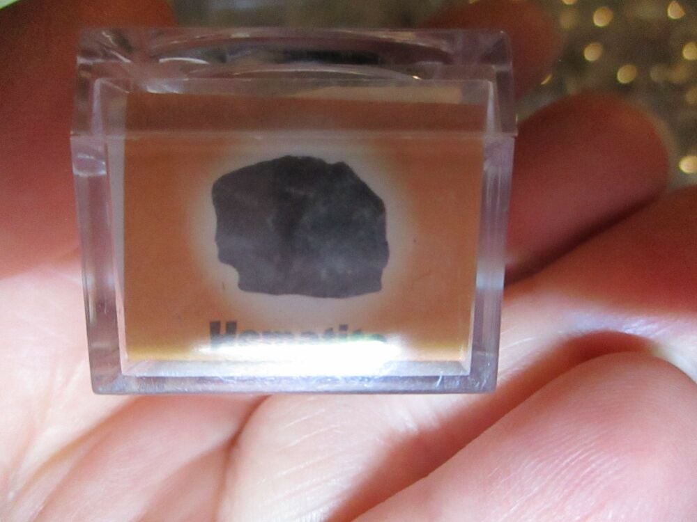 Hematite Gem Mineral/Gem Fragment in Display Magnification Box