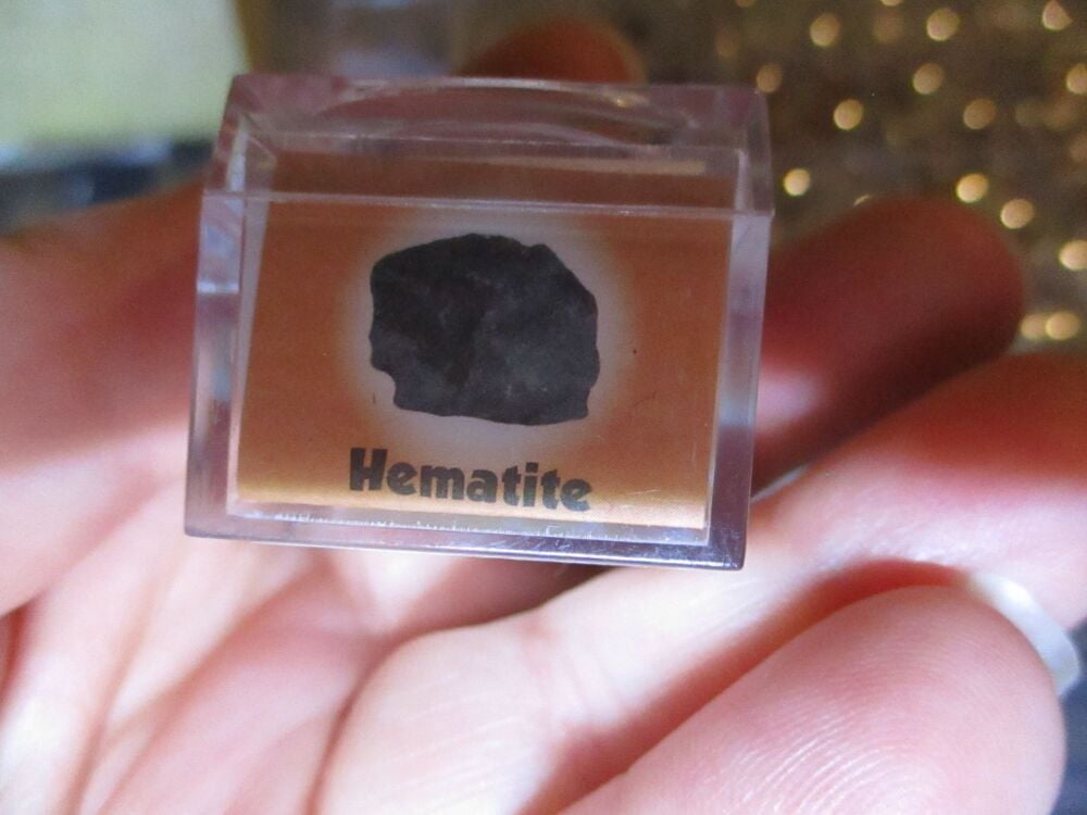 Hematite Gem Mineral/Gem Fragment in Display Magnification Box