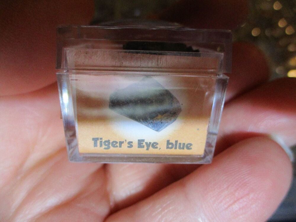 Tiger's Eye, Blue Mineral/Gem Stone Fragment in Display Magnification Box