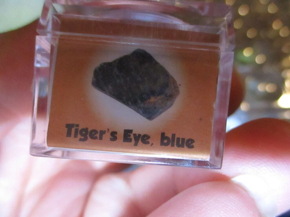 Tiger's Eye, Blue Gem Stone Fragment in Display Magnification Box