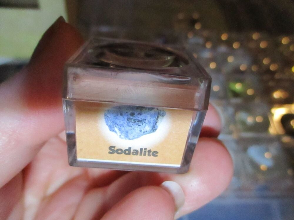 Sodalite Mineral/Gem Stone Fragment in Display Magnification Box