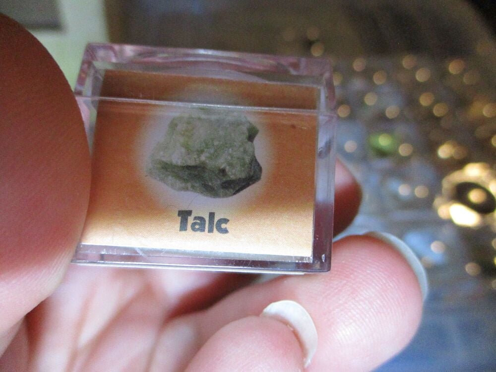 Talc Mineral/Gem Stone Fragment in Display Magnification Box