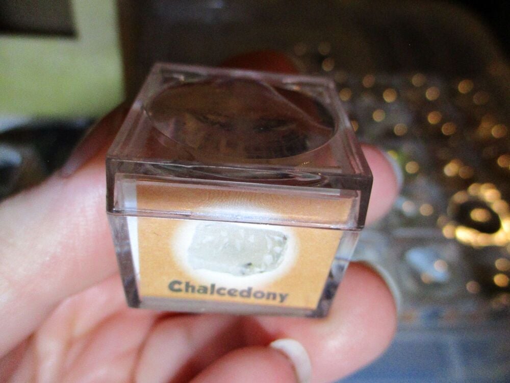 Chalcedony Mineral/Gem Stone Fragment in Display Magnification Box