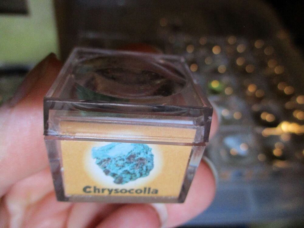 Chrysocolla Mineral/Gem Stone Fragment in Display Magnification Box