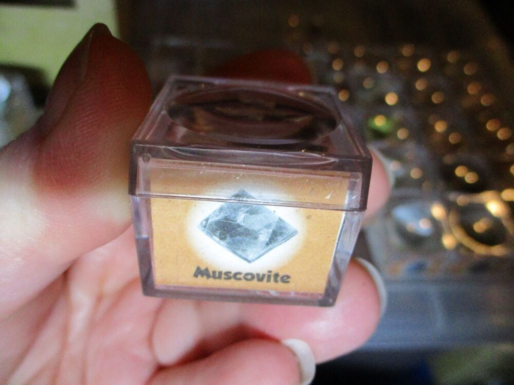 Muscovite Mineral/Gem Stone Fragment in Display Magnification Box