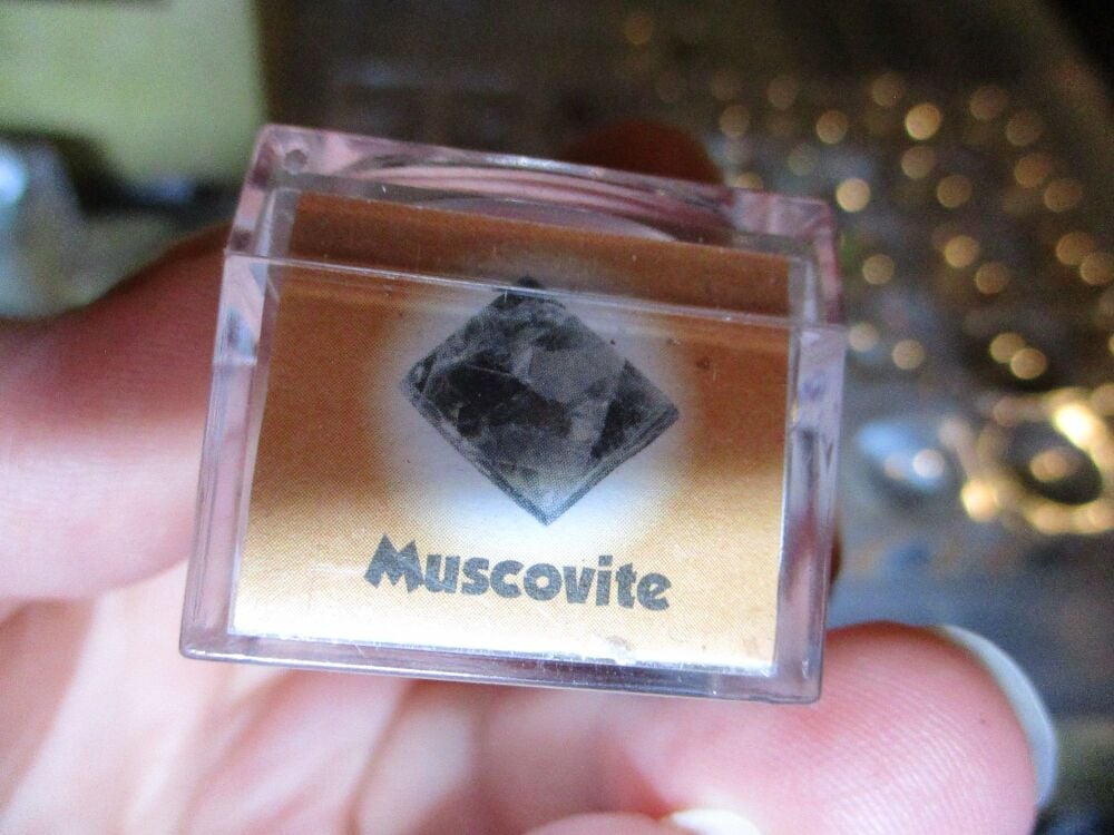 Muscovite Mineral/Gem Stone Fragment in Display Magnification Box