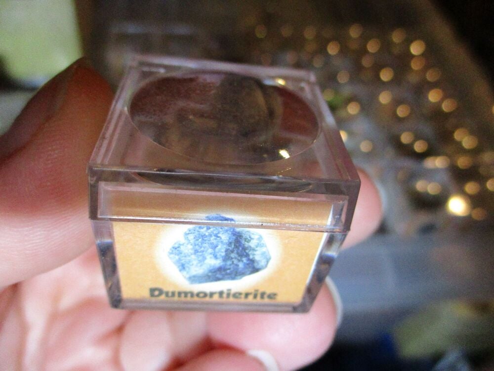 Dumortierite Mineral/Gem Stone Fragment in Display Magnification Box