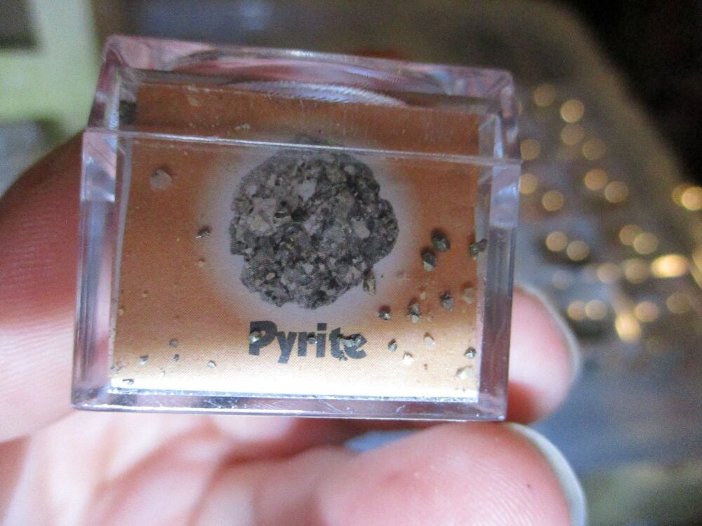 Pyrite Mineral/Gem Stone Fragment in Display Magnification Box