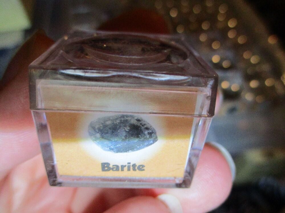 Barite Mineral/Gem Stone Fragment in Display Magnification Box