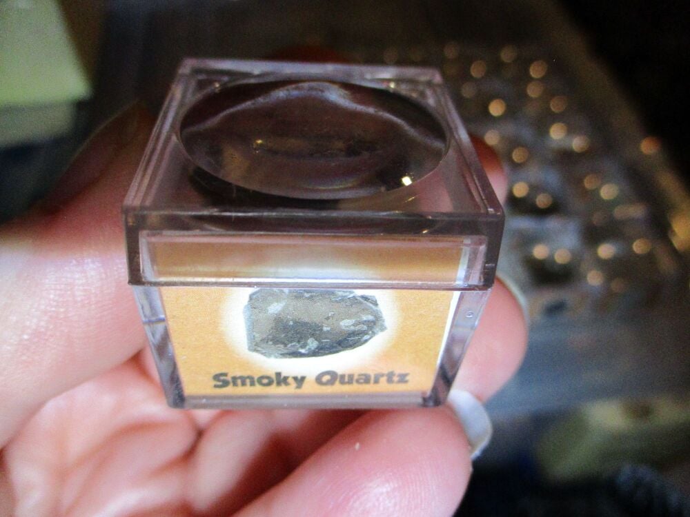 Smoky Quartz Mineral/Gem Stone Fragment in Display Magnification Box