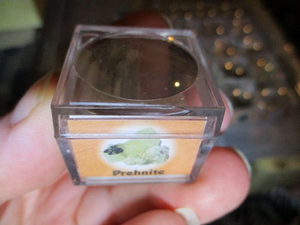 Prehnite Mineral/Gem Stone Fragment in Display Magnification Box