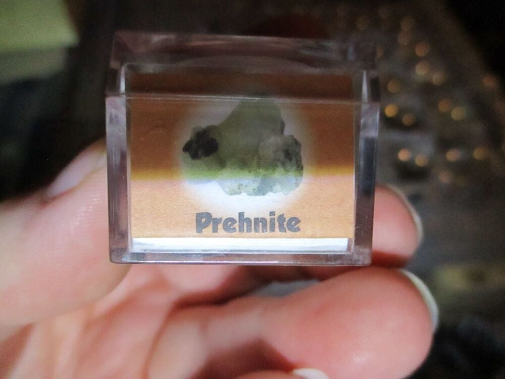 Prehnite Mineral/Gem Stone Fragment in Display Magnification Box