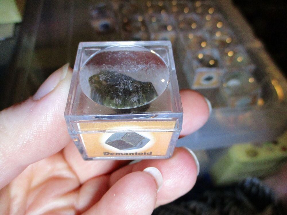 Demantoid Mineral/Gem Stone Fragment in Display Magnification Box