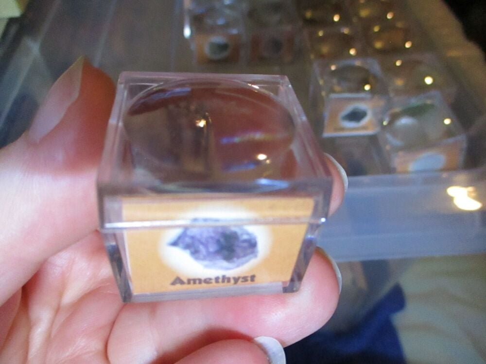 Amethyst Mineral/Gem Stone Fragment in Display Magnification Box