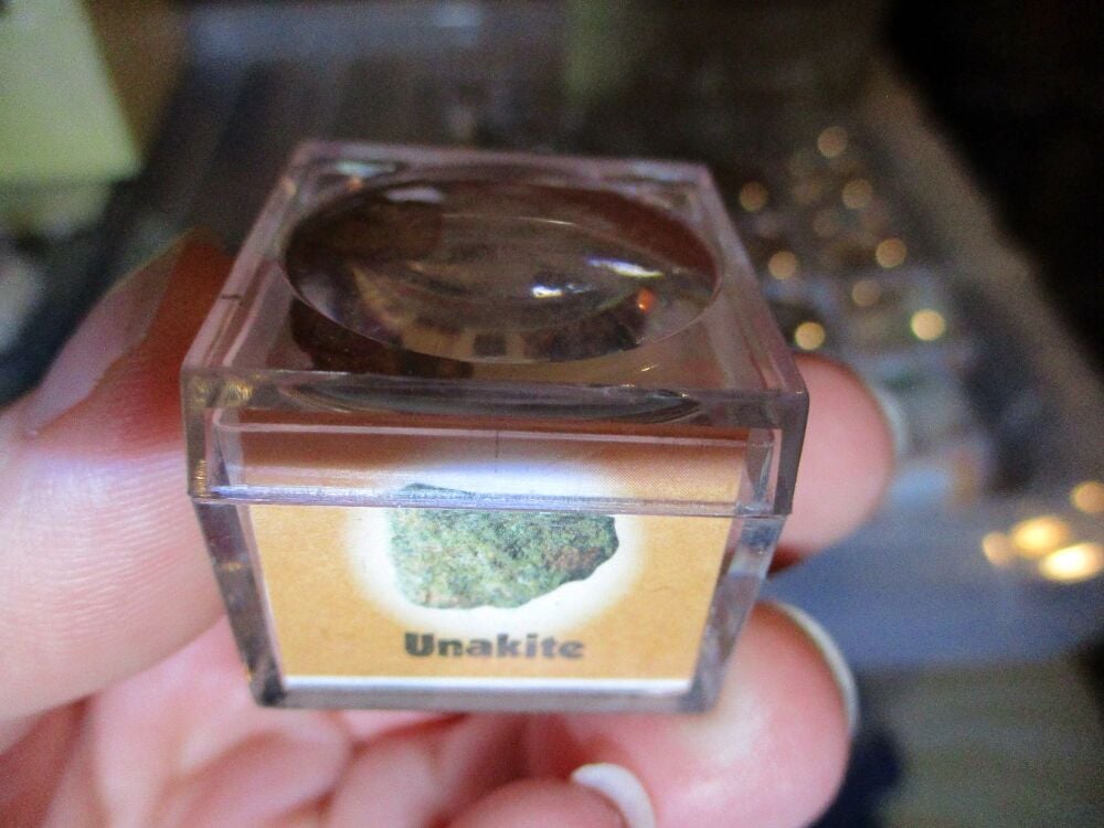 Unakite Mineral/Gem Stone Fragment in Display Magnification Box