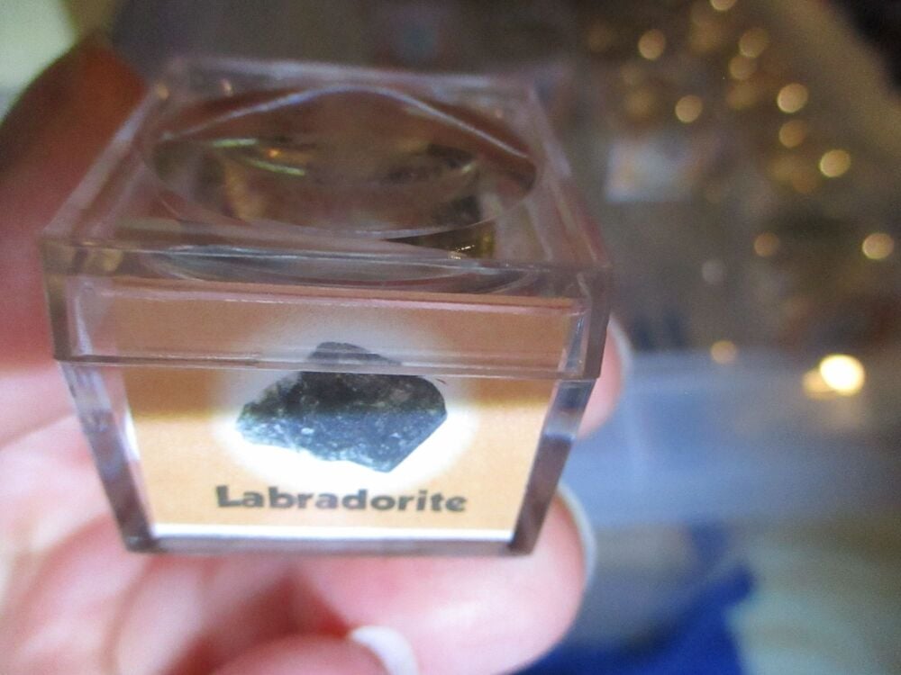 Labradorite Mineral/Gem Stone Fragment in Display Magnification Box