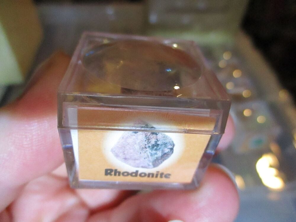 Rhodonite Mineral/Gem Stone Fragment in Display Magnification Box