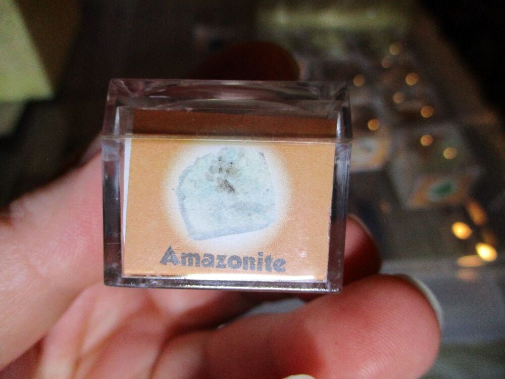 Amazonite Mineral/Gem Stone Fragment in Display Magnification Box