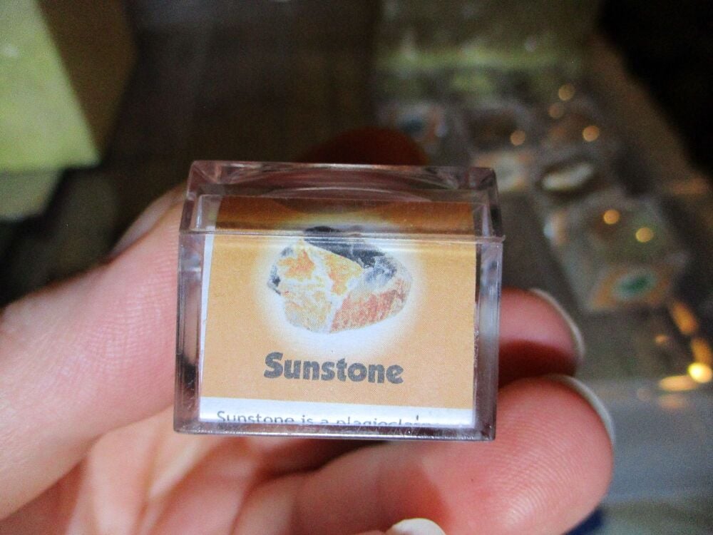 Sunstone Mineral/Gem Stone Fragment in Display Magnification Box