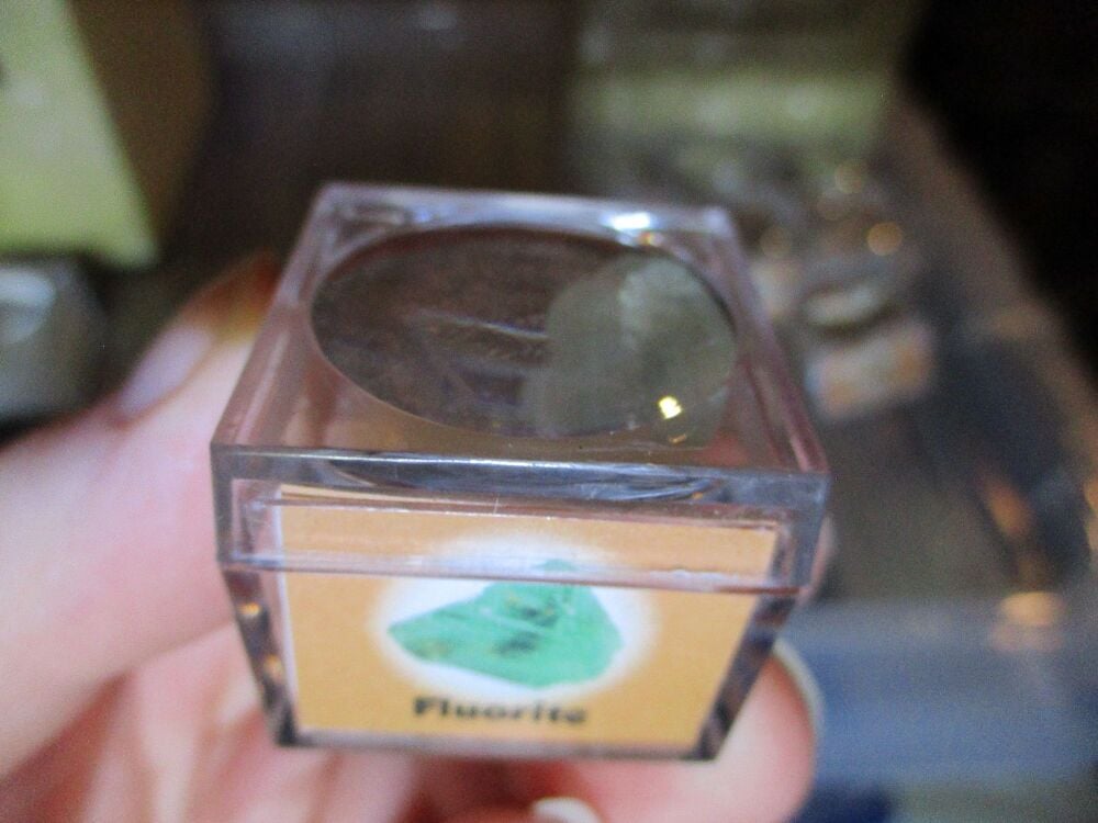 Fluorite Mineral/Gem Stone Fragment in Display Magnification Box