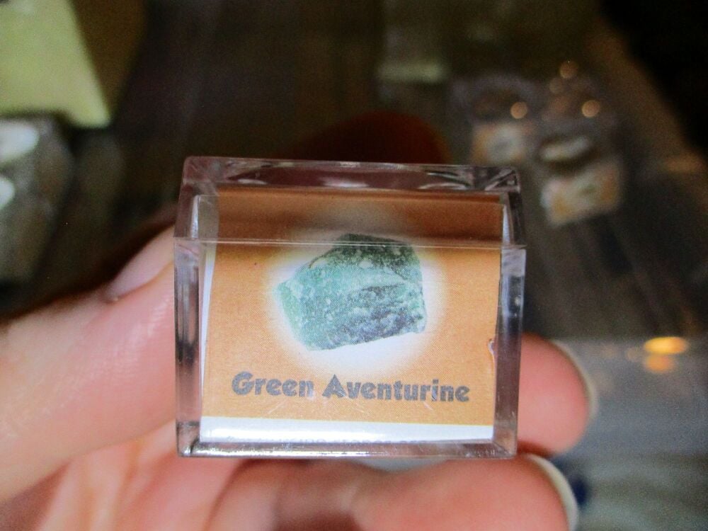 Green Aventurine Mineral/Gem Stone Fragment in Display Magnification Box