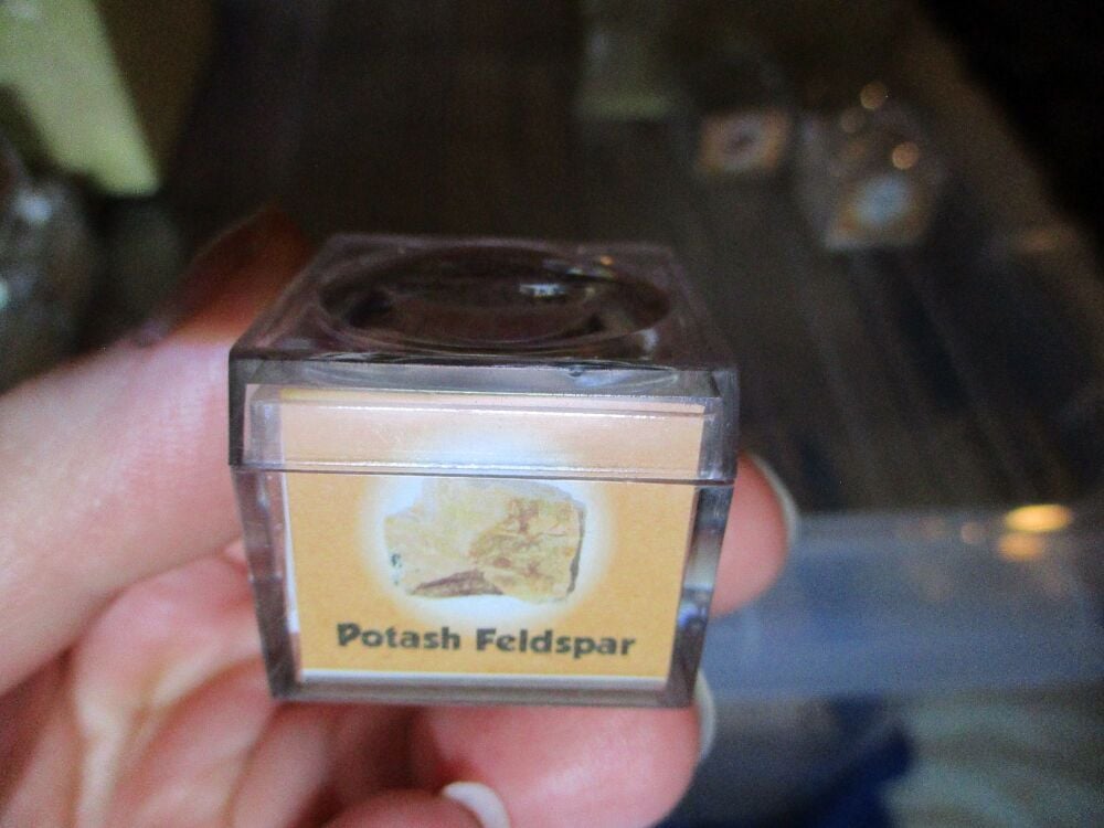 Potash Feldspar Mineral/Gem Stone Fragment in Display Magnification Box