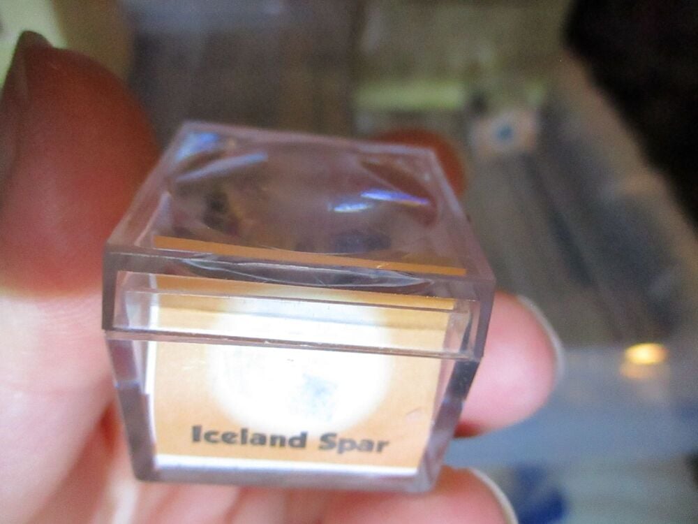 Iceland Spar Mineral/Gem Stone Fragment in Display Magnification Box