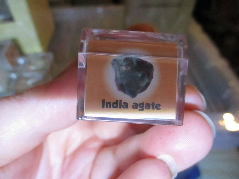 India Agate Mineral/Gem Stone Fragment in Display Magnification Box